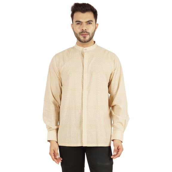 Bestman Printed Shirt For Men Mandarin Collar Long Sleeve Office Wear Regular Fit Shirt