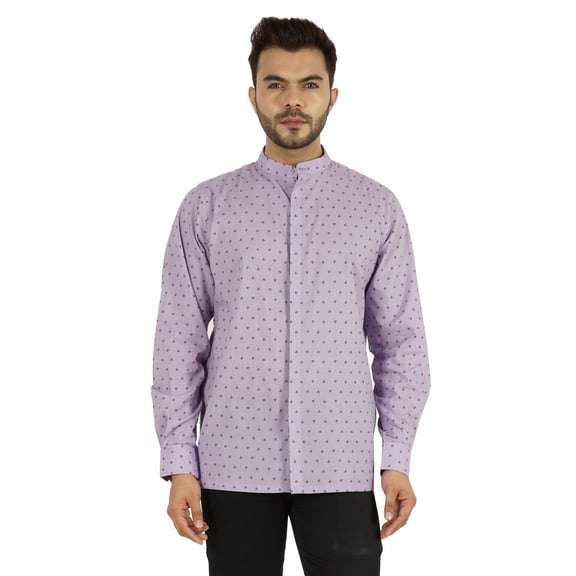 Bestman Printed Shirt For Men Mandarin Collar Long Sleeve Office Wear Regular Fit Shirt