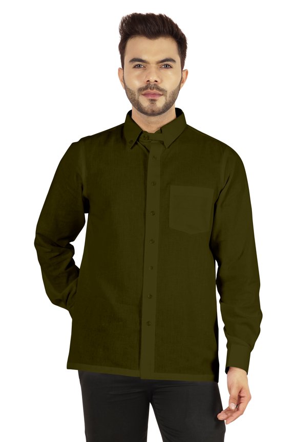 Solid Button Down Shirt For Men Long Sleeve With Patch Pocket Formal Business Wear