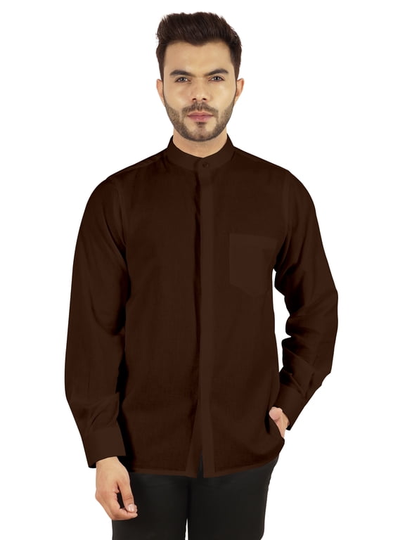 Solid Button Down Shirt For Mens Chinese Collar Front Placket Formal Shirts