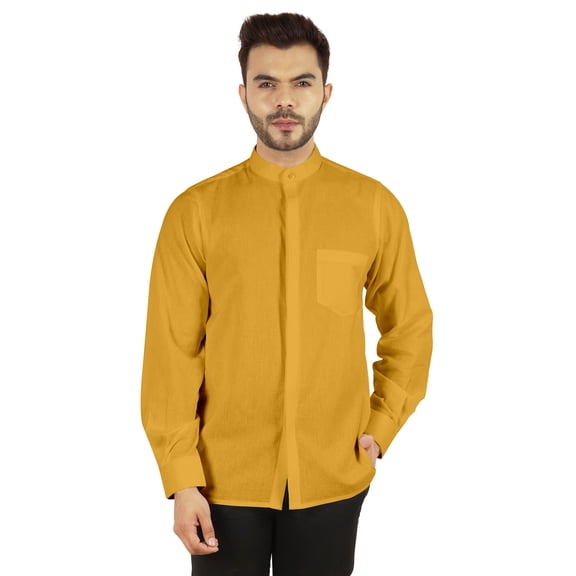 Bestman Solid Button Down Shirt For Mens Chinese Collar Front Placket Formal Shirts