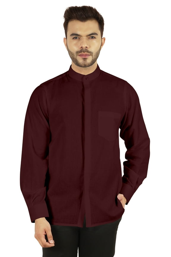 Solid Button Down Shirt For Mens Chinese Collar Front Placket Formal Shirts