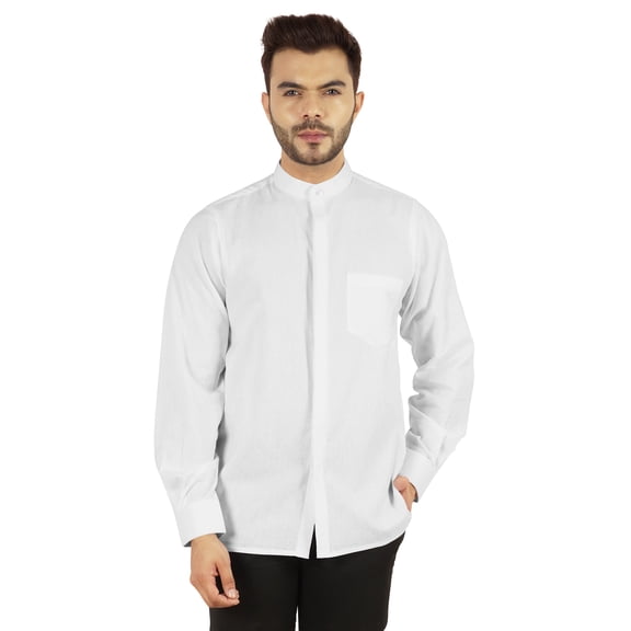 Bestman Solid Button Down Shirt For Mens Chinese Collar Front Placket Formal Shirts