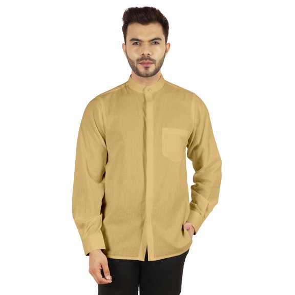 Bestman Solid Button Down Shirt For Mens Chinese Collar Front Placket Formal Shirts