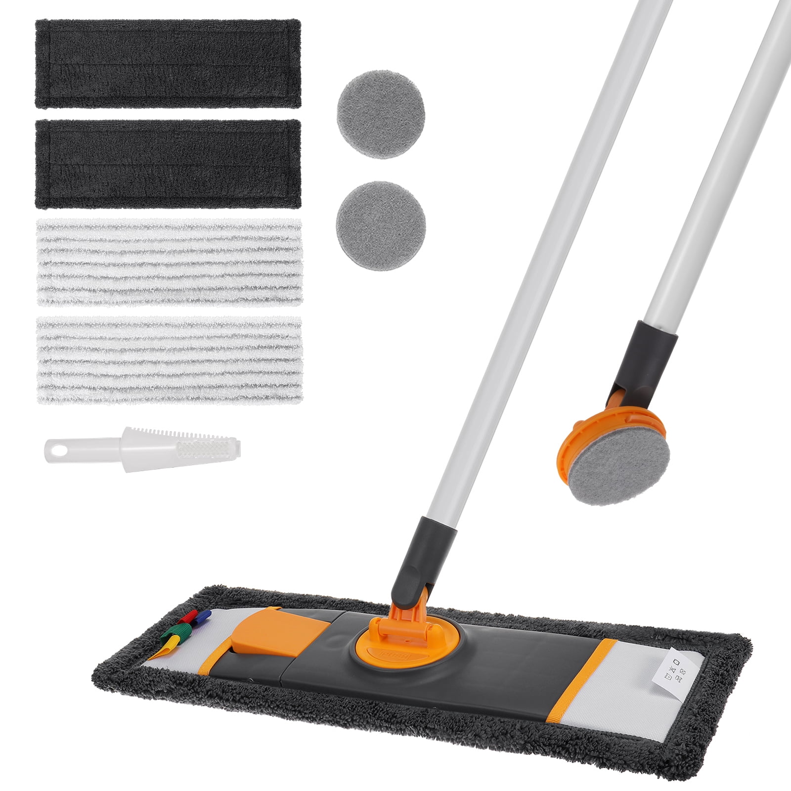 18 Professional Microfiber Mop Floor Cleaning System, Flat Mop with  Stainless Steel Handle, 4 Reusable Washable Mop Pads, Wet and Dust Mopping  for