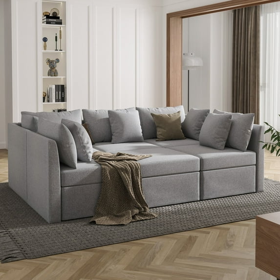 Besto 5 Seat Modular Couches and Sofas Sectional Sleeper Sofa Bed with Storage Ottoman, Light Gray