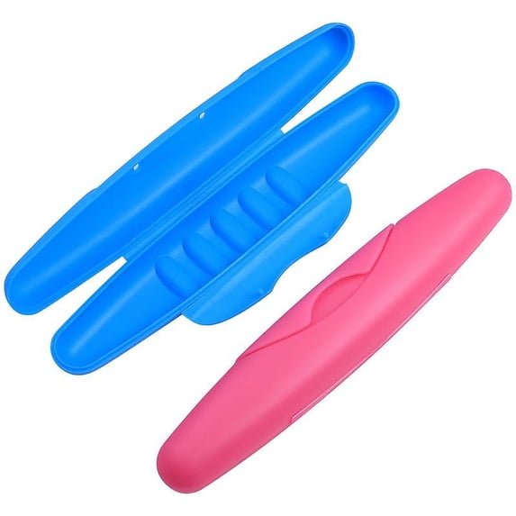 Bestomz 2pcs Portable Toothbrush Storage Protective Carrying Case Box For Traveling Use (blue And Rosy)