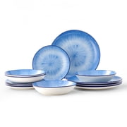 Bestone 12 Piece Dinnerware Set, Round Porcelain, Chip Resistant, Dinnerware Sets, Plates, Dishes, Bowls, Service for 4, Blue