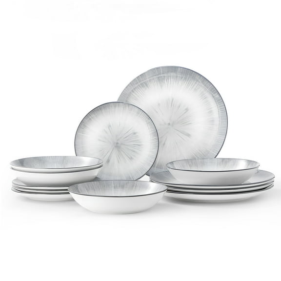 Bestone 12 Pieces Porcelain Dinnerware Set, Service for 4, Gray