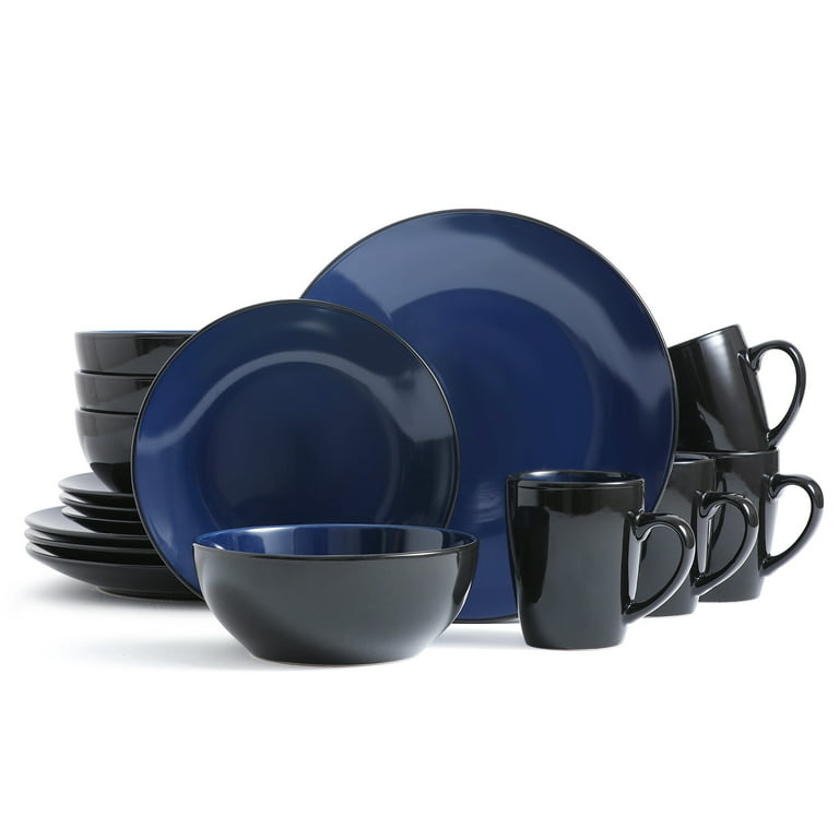 Dinnerware Set for 12 Ceramic Black Stoneware Dish Set Full -    Stoneware dishes, Stoneware dinnerware, Stoneware dinnerware sets