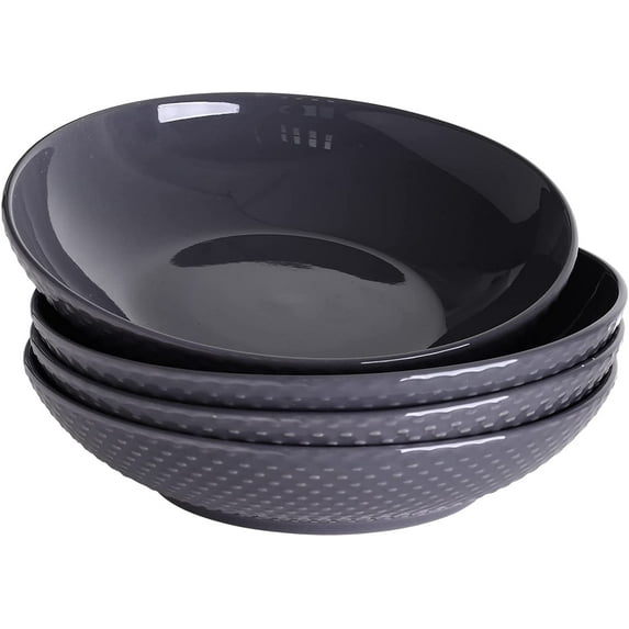 Bestone 4 Piece 9.3 Inch Stoneware Pasta Bowl Set,Grey Dinner Bowls,40-oz