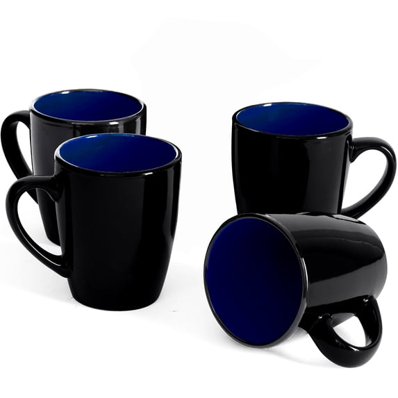 Bestone Coffee Mugs,Black Coffee Coffee Mug Set of 4,12 oz Ceramic Coffee Cups with Large Handles, Black Mug, Easy to Clean & Hold,Blue and Black