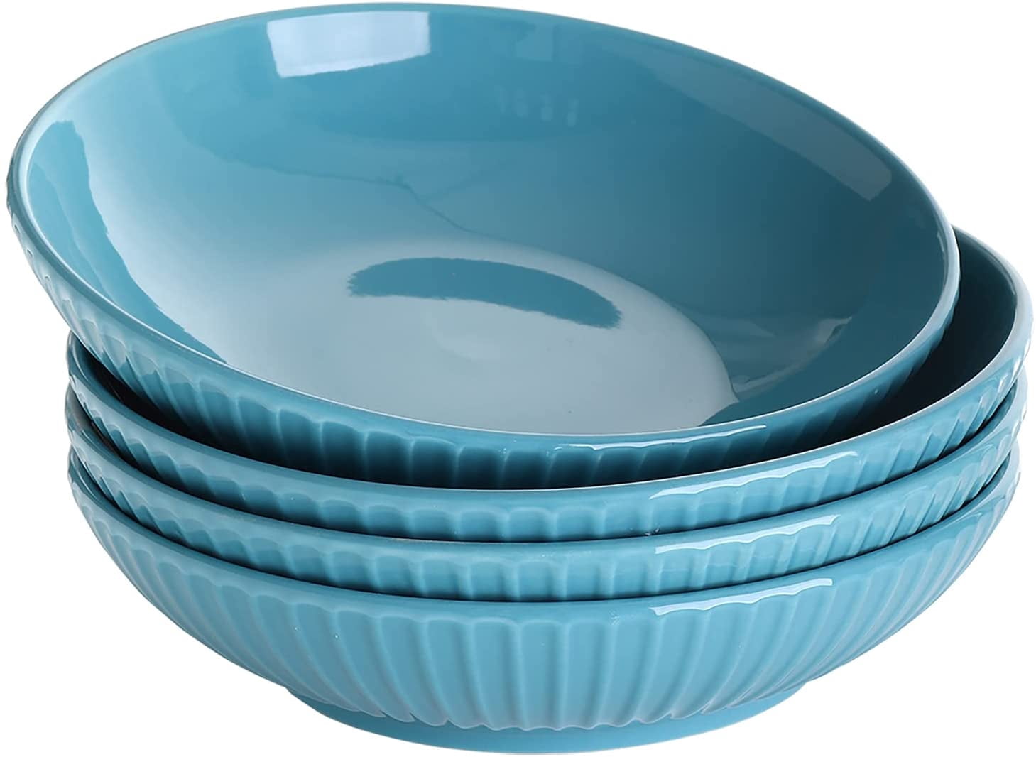 Bestone Pasta Bowls 40oz, Large Salad Serving Bowls, Blue Soup Bowls, Stoneware Pasta Bowls Set of 4, Microwave Dishwasher Safe