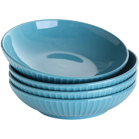 Bestone Pasta Bowls 40oz, Large Salad Serving Bowls, Blue Soup Bowls, Stoneware Pasta Bowls Set of 4, Microwave Dishwasher Safe