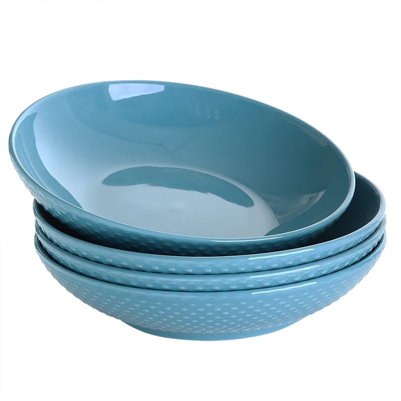 Bestone Pasta Bowls 40oz, Large Salad Serving Bowls, Blue Soup Bowls, Stoneware Pasta Bowls Set of 4, Microwave Dishwasher Safe