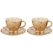 Bestonzon 2 Sets  Tea Cup and Saucer Vintage Exquisite Glass Coffee Cup Afternoon Tea Cup