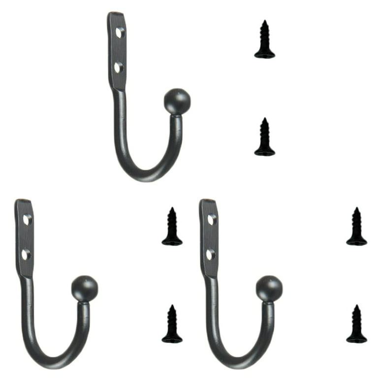 Bestonzon 9 pcs Mini Hook Single Small Size Wall Hooks Decorative Door Hanger  Metal Alloy Wall Hangers Black Hooks(1 hook and 2 screws) 