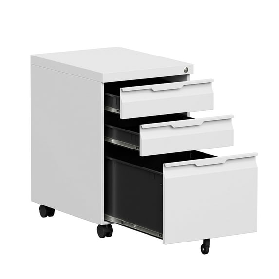 Bestoo 3 Drawer Mobile File Cabinet, Metal Lockable Rolling File Cabinet for Home Office, Fit Letter/Legal/A4 Size (White)