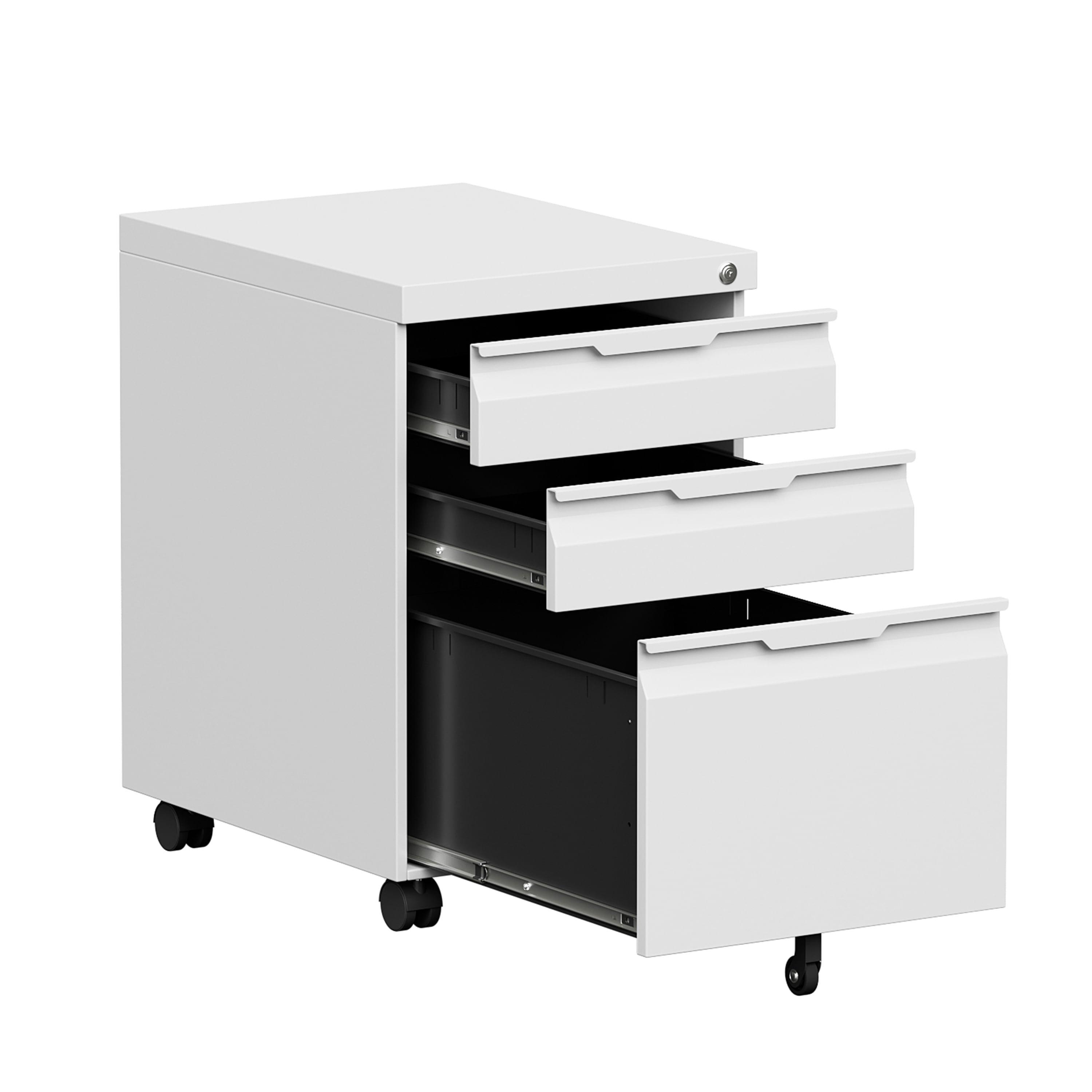 White Mobile 3-Drawer Lockable Filing Cabinet with Wheels