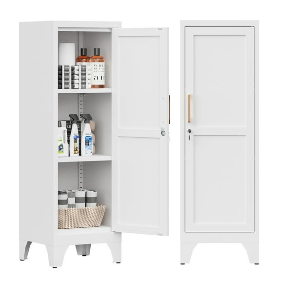 Bestoo Metal Cabinet, 46"H Metal Storage Locker with Locking Door and 2 Adjustable Shelves, Small Locker Cabinets for Office Garage School Gym (1 Door, White)