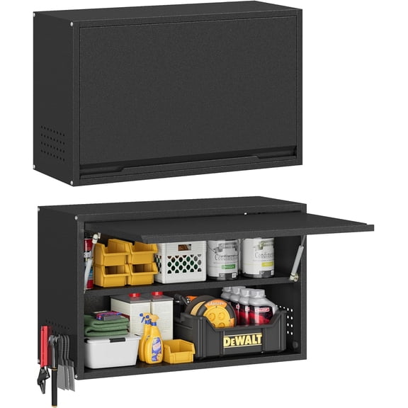 Bestoo Metal Garage Wall Cabinet with Up-Flip Door, Garage Cabinets Wall Mounted with Adjustable Shelf, 19.7" H Metal Wall Cabinets for Garage Basement Pantry (Assembly Required, Black)