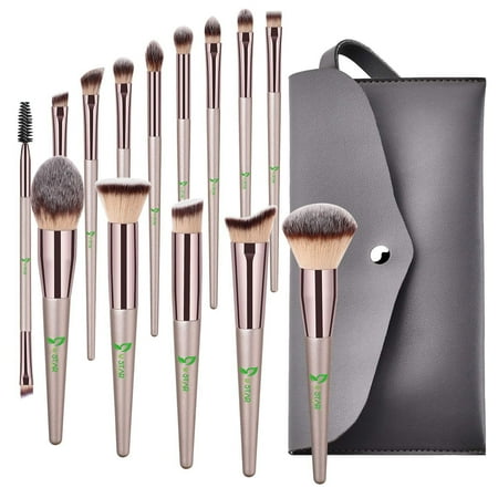 Bestope Makeup Brushes, Conical Handle Professional Premium Synthetic Brush Set Kit With Case Bag for Blending Foundation Powder Blush Eyeshadow, Champagne Gold, 14 Count