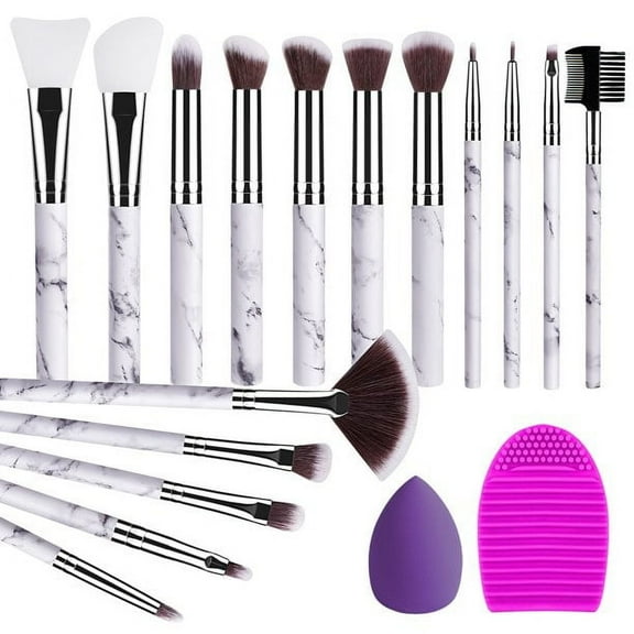 Bestope Makeup Brushes Set 16Pcs Off-White with Sponge Brush Cleaner Pefect Gift for Valentine's Day