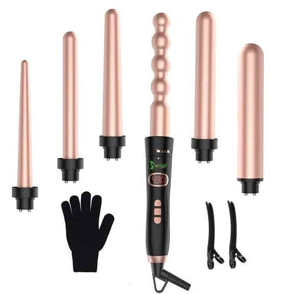Bestope Travel Size Professional 1.25" Barrels Instant Heat-Up Ceramic Hair Curling Wand with LCD & Temperature Adjustment, Anti-Static Technology, Black