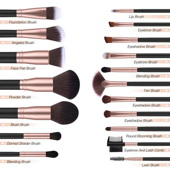 Bestope Ustar Premium Synthetic Fan Brush for Makeup Foundation Powder Kabuki Brush Concealers Brush Eye Shadows Makeup Brushes Kit, 18 Pieces
