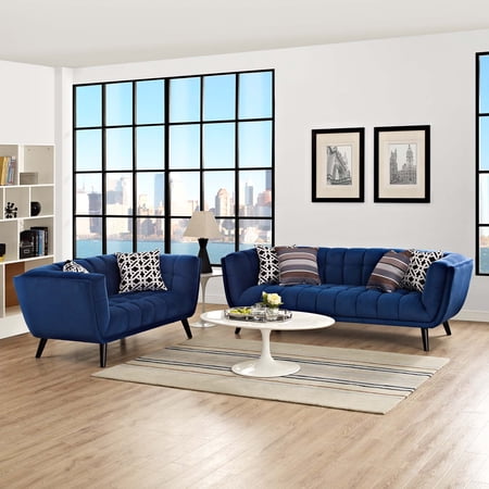 Modway Bestow 2 Piece Velvet Sofa and Loveseat Set, Multiple Colors