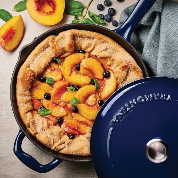 Bestow Enameled Cast Iron Skillet with Lid, 10-inch Frying Pan, Blue