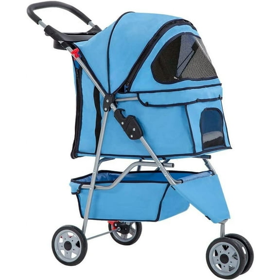 Bestpet 3 Wheel Collapsible Pet Stroller, Blue