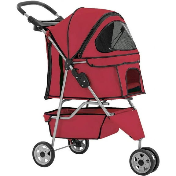 Bestpet 3 Wheel Collapsible Pet Stroller, Red