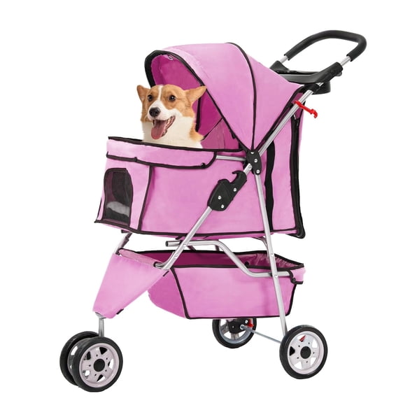 Bestpet 3 Wheel Folding Pet Stroller, Pink