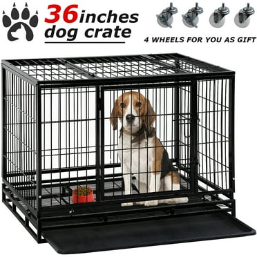Bestpet 36" Dog Crate Cage with Plastic Tray, Double Doors and Locks for Large Dogs, Heavy Duty