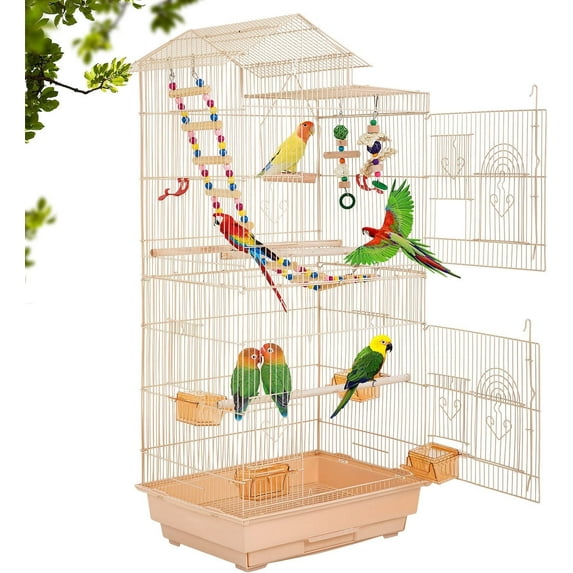 Bestpet 39-inch Roof Top Large Flight Parrot Bird Cage Accessories,Almond.Iron.