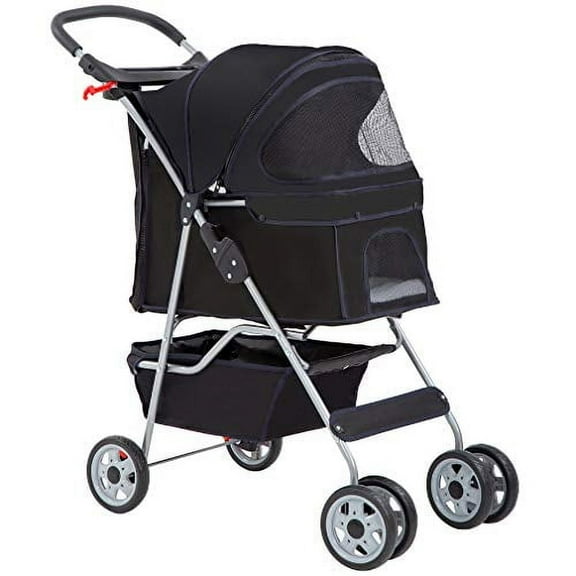 Bestpet 4 Wheels Pet stroller for Cats and Dogs, Folding, Black