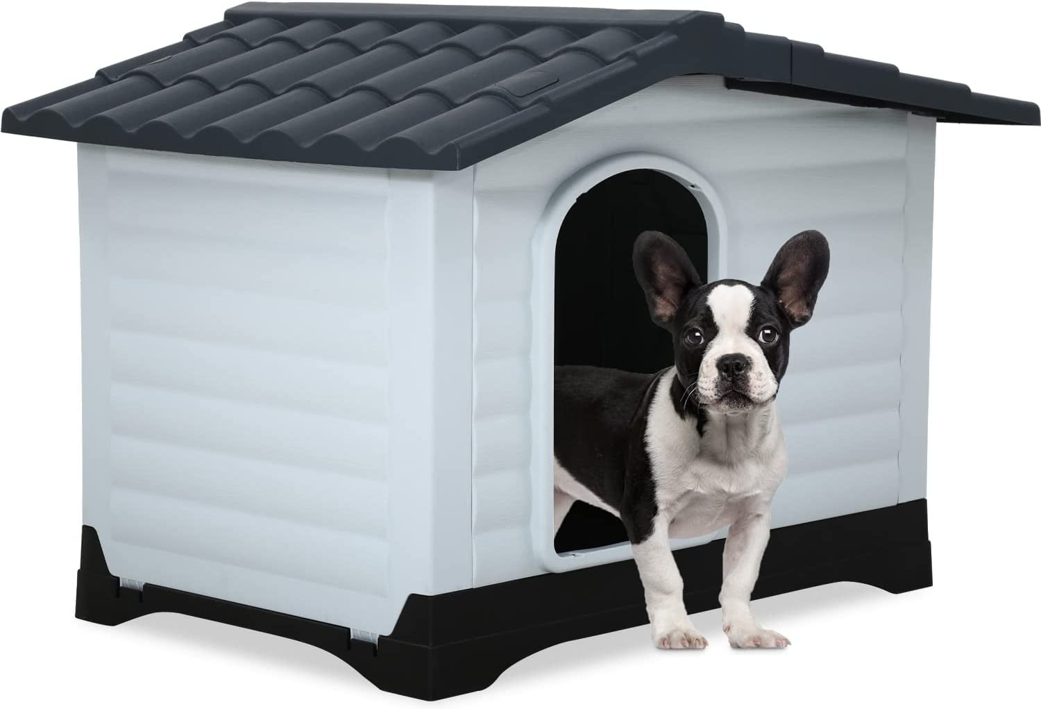 Large White and Black Plastic Raised Dog House
