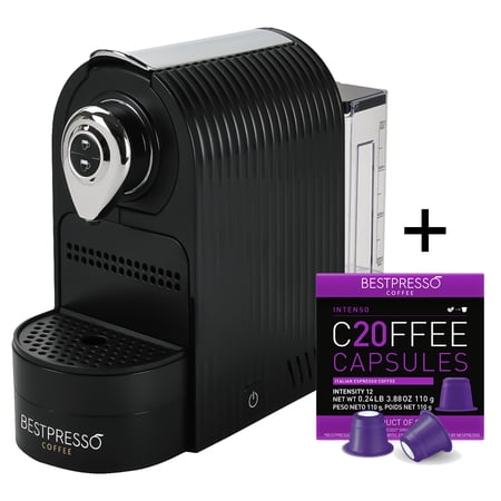 Bestpresso Black Espresso Machine, Single Serve Coffee Maker +Free Box of Coffee
