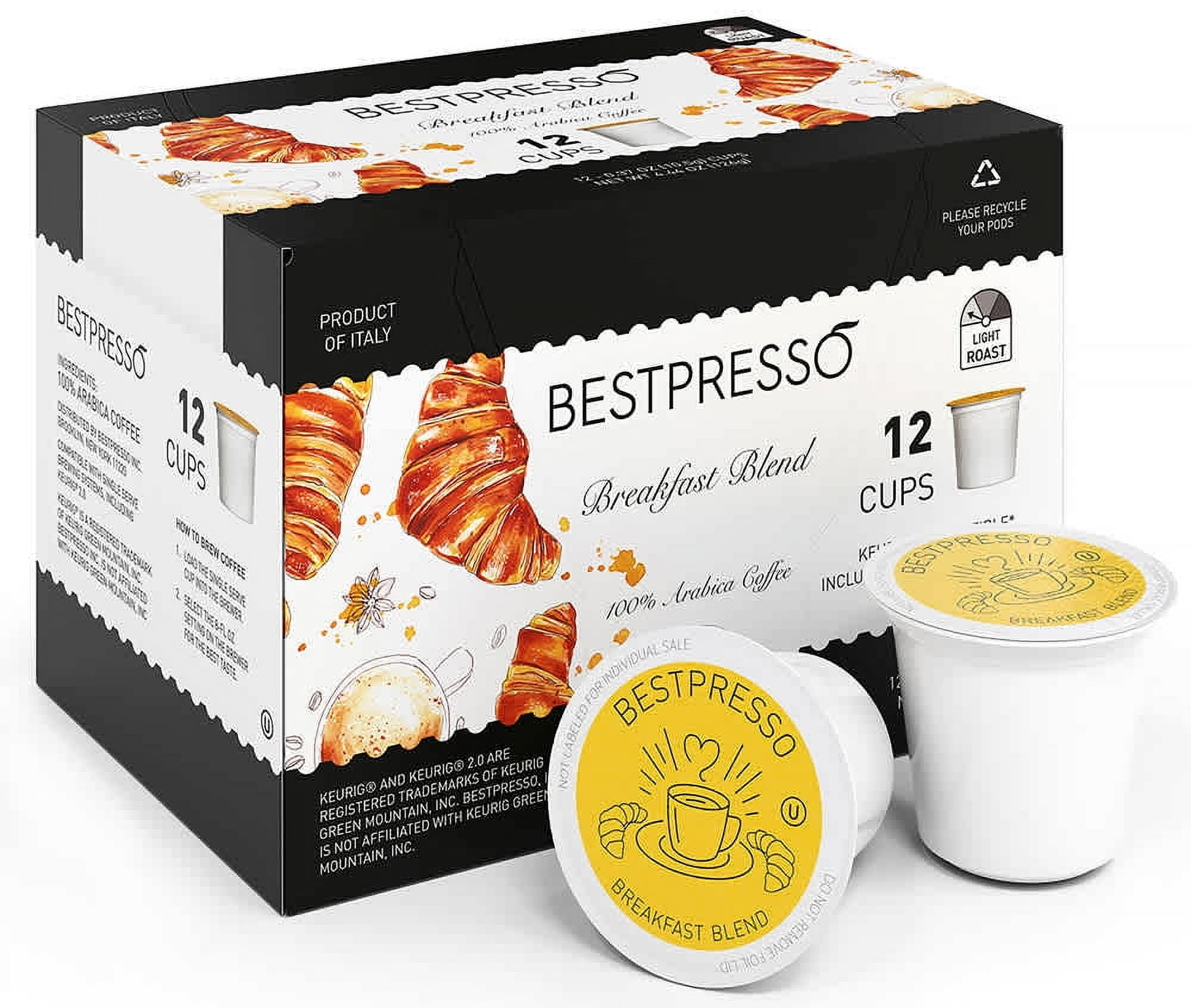 Bestpresso Coffee, Breakfast Blend Single Serve K-Cup Pods, 96 Count (Compatible with 2.0 Keurig Brewers)