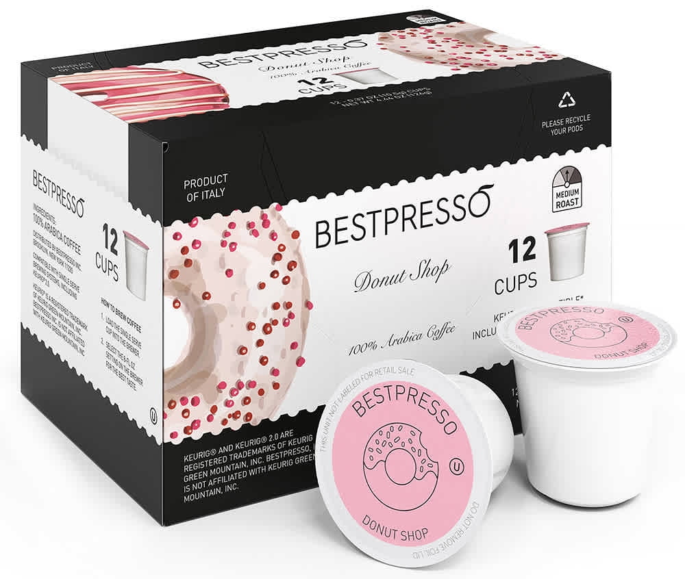 Bestpresso Coffee, Donut Shop Single Serve K-Cup Pods, 96 Count (Compatible with 2.0 Keurig Brewers)