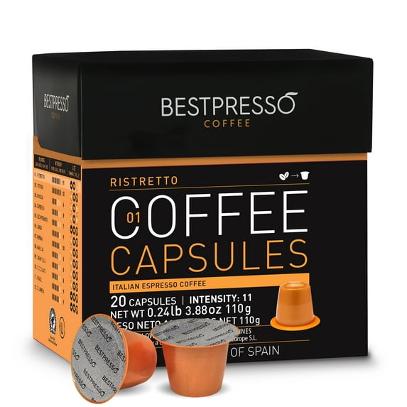 Bestpresso Coffee Espresso Ristretto Blend Coffee Capsules, High Intensity, 20 Count for Nespresso OriginalLine Machines