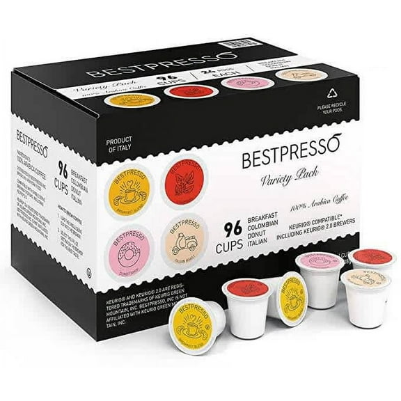 Bestpresso Coffee, Variety Pack Single Serve K-Cup Pods, 96 Count (Compatible with 2.0 Keurig Brewers)
