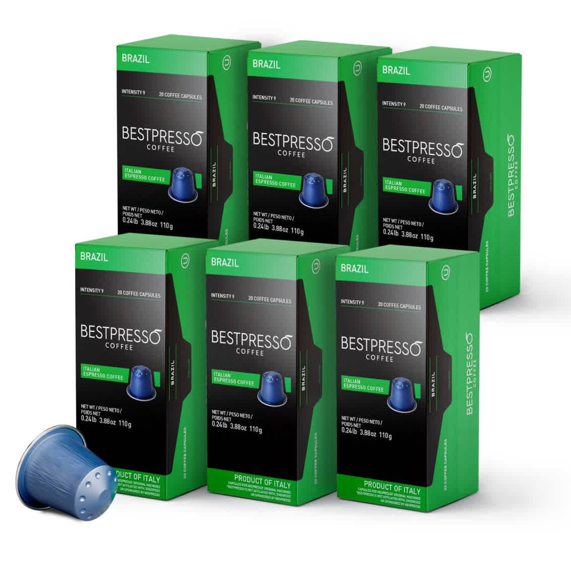 Bestpresso Coffee for Original Machine 120 pods Certified Genuine Espresso Brazil Blend Pods Compatible with