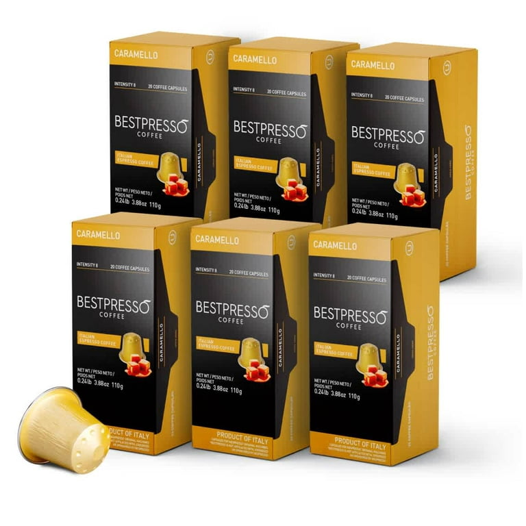 Bestpresso Coffee for Nespresso Original Machine 120 Pods Certified Genuine Espresso Caramel Blend Medium Intensity