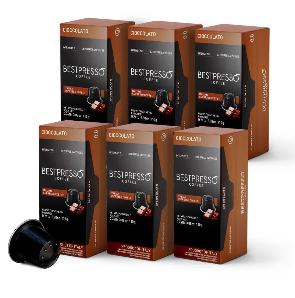 Bestpresso Coffee for Nespresso OriginalLine Machine 120 pods Certified Genuine Espresso Chocolate Blend (Medium