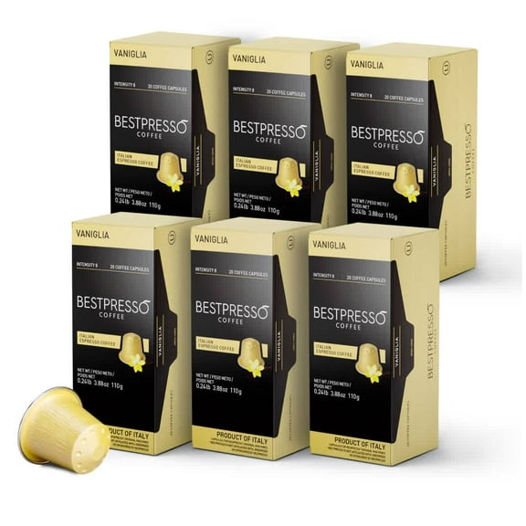 Bestpresso Coffee for OriginalLine Machine 120 pods Certified Genuine Espresso Flavored Pack Vanilla Pods