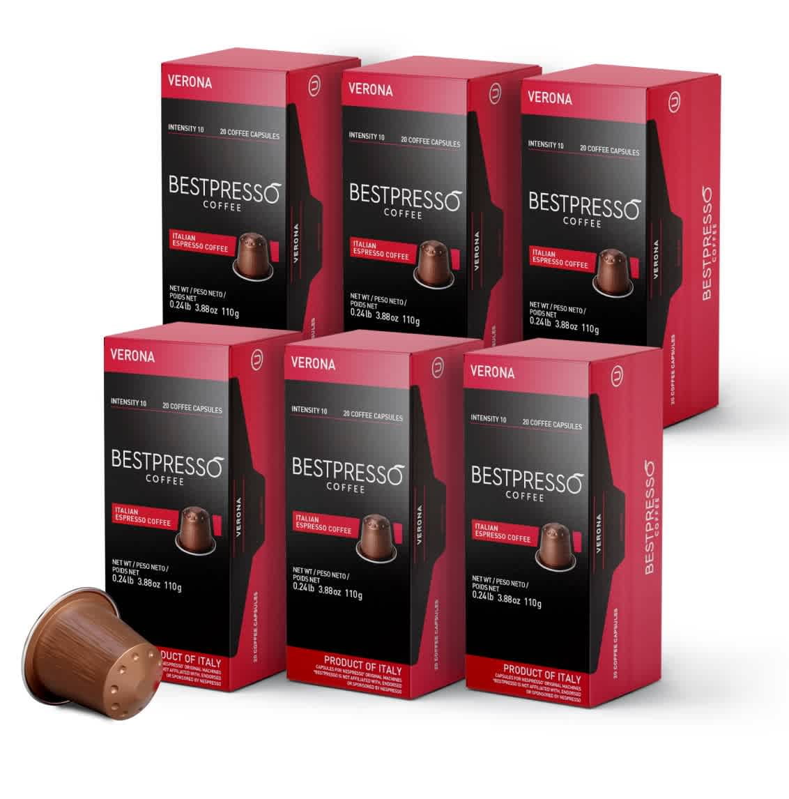 Bestpresso Coffee for Nespresso OriginalLine Machine 120 pods Certified Genuine Espresso Verona Blend (High