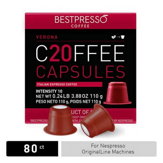 Bestpresso Coffee for Nespresso OriginalLine Machine 80 pods Certified Genuine Espresso Verona Blend (High