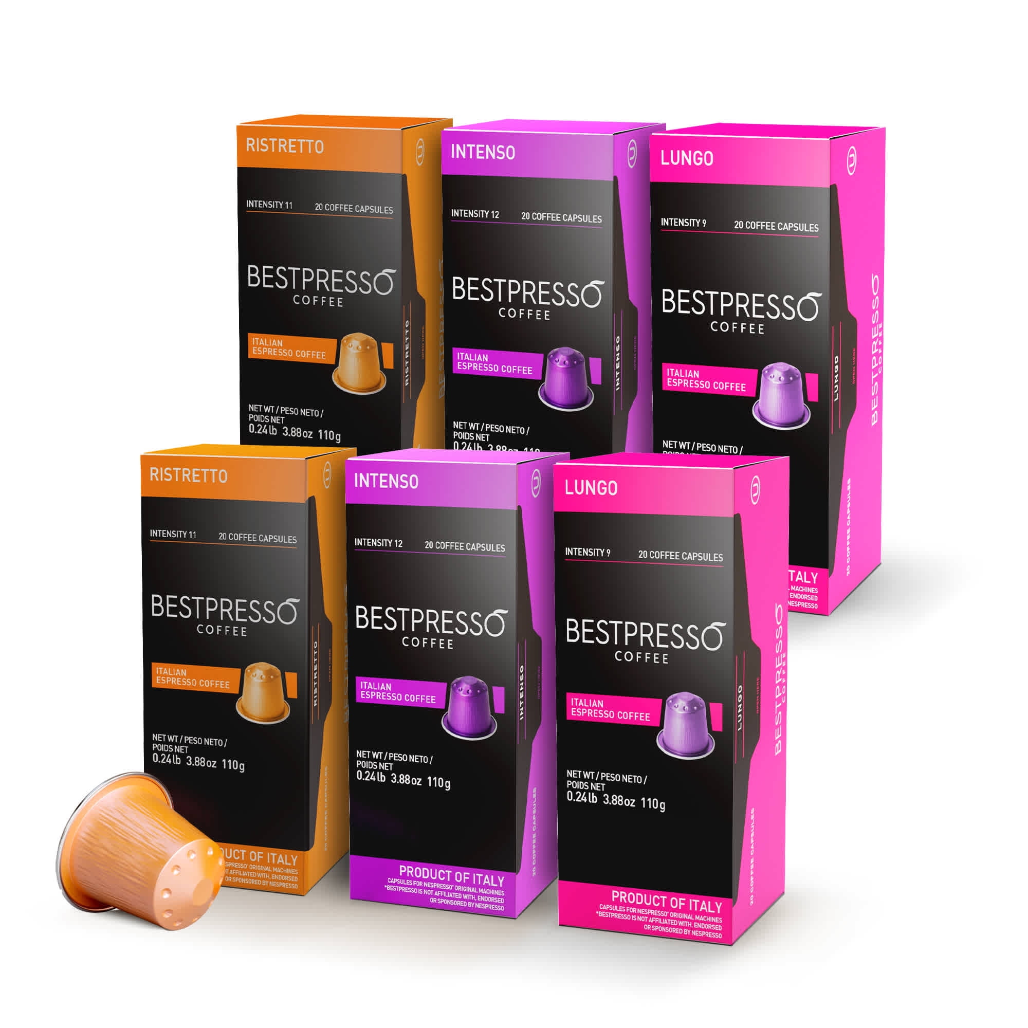 Bestpresso Coffee for OriginalLine Machine 120 pods Certified Genuine Espresso Intense Variety Pack 3 Flavors,
